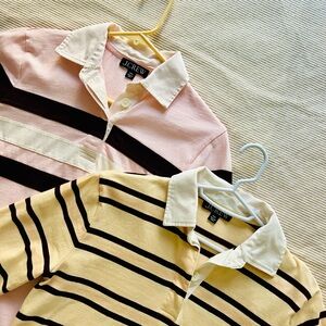 BUNDLE J.Crew Pink & Yellow Stripe Rugby Polo Tops (Women)